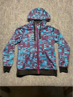 Volcom Mens Hoodie XL Full Zip Geometric Purple Teal Blue Skate Snow Sweatshirt